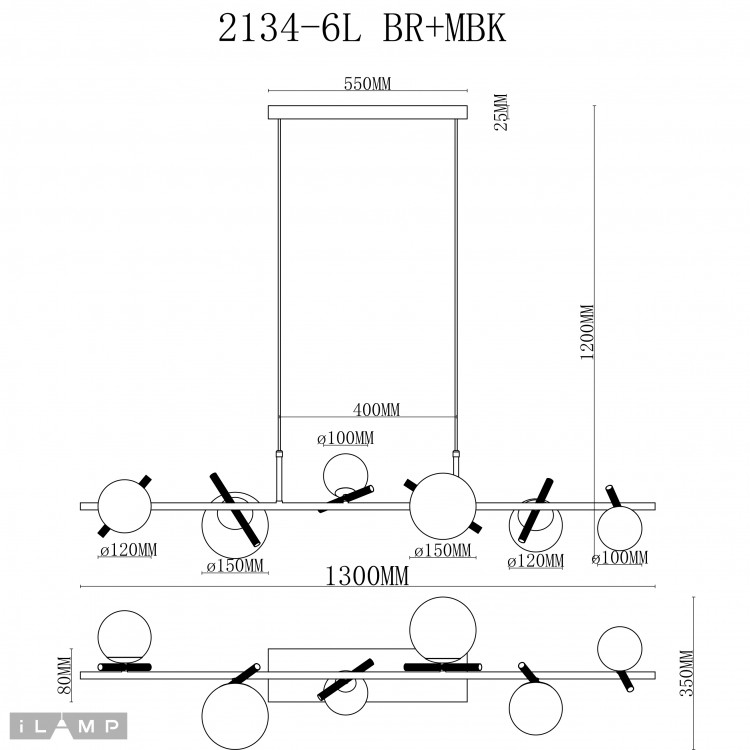 Светильник подвесной iLamp Golden 2134-6L BR+MBK