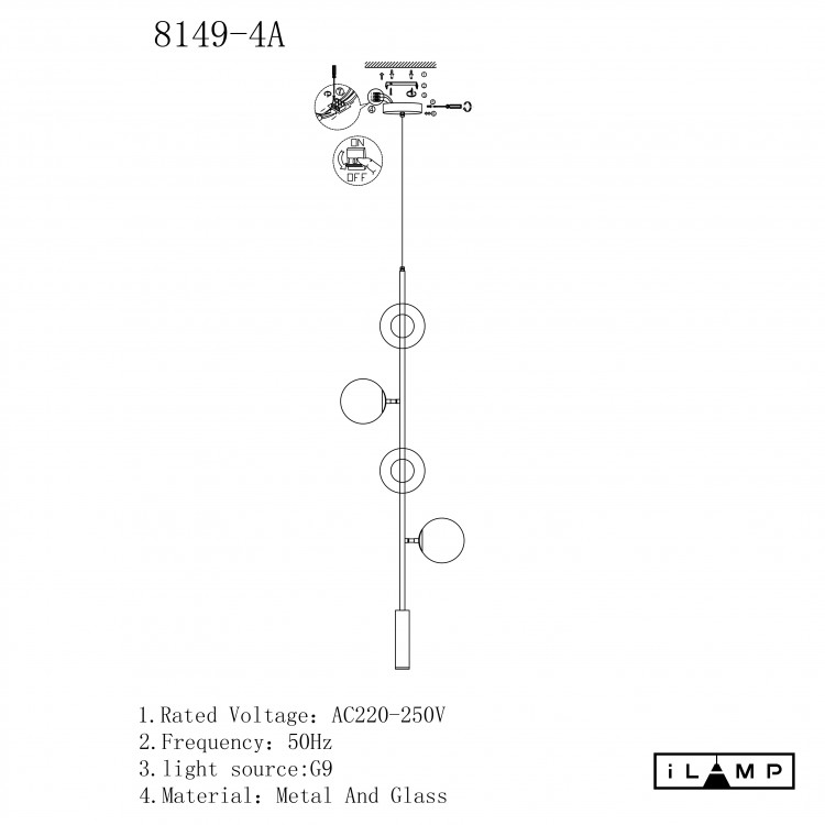 Подвесной светильник iLamp ARTIS 8149P/4A BRASS&amp;SMOKY