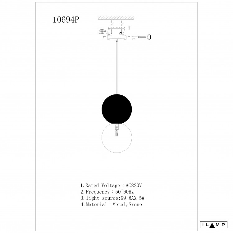 Подвесной светильник iLamp FOXTROT 10694P/1-D100 BLACK&amp;WHITE